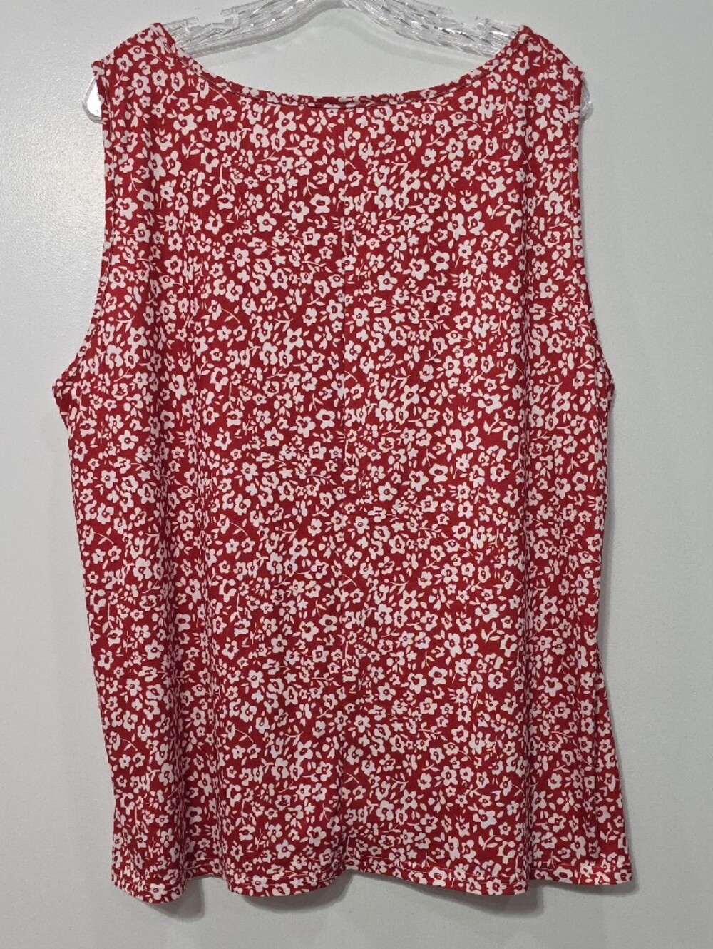 Women's 3XL Red and White Floral Sleeveless Scoop Neck Loose Fit Tank Top T18 - Picture 6 of 7